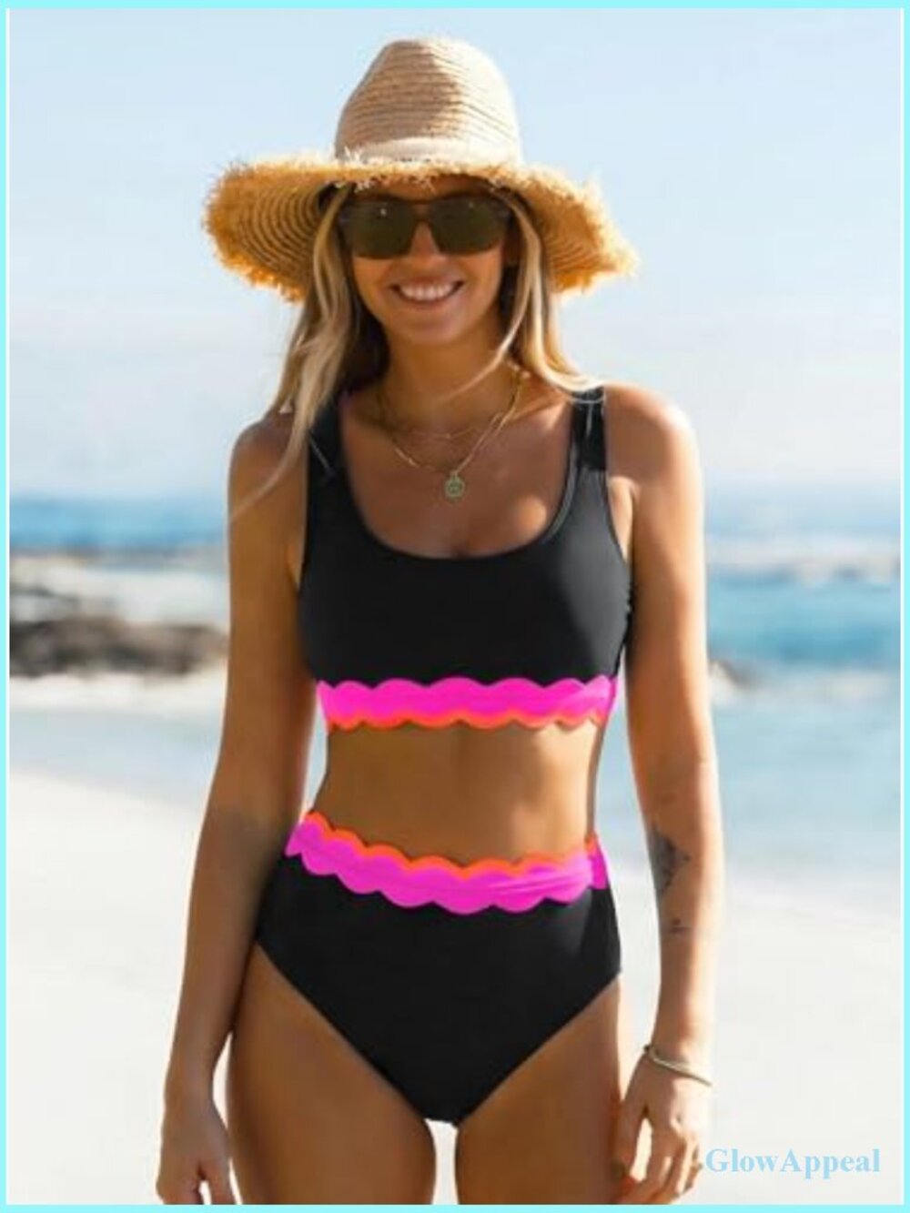 High Waisted Bikini Set Two Piece Swimwear Scalloped Tankini - Picture 5 of 6